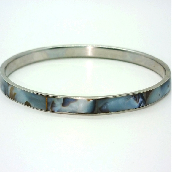 Vintage Blue Mother of Pearl Bangle bracelet - Picture 2 of 7
